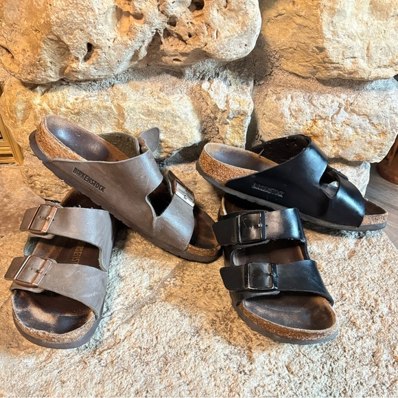 BIRKENSTOCK Lot/Bundle of 2 Arizona Thong Leather Sandals - Brown 39 & Black 38 - Picture 3 of 16